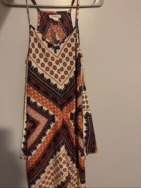 Pinky Boho Tile Print Spaghetti-Strap Maxi Dress — Cream & Rust